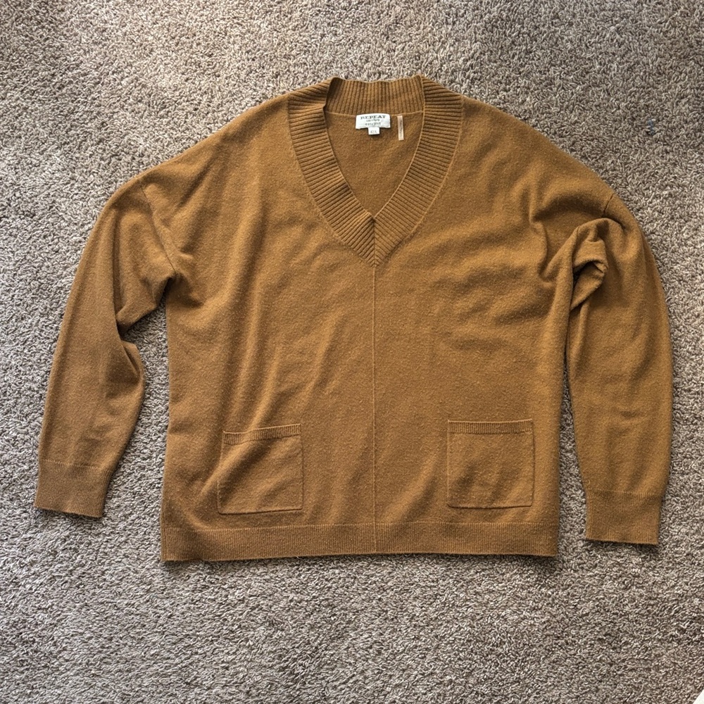 Cozy Brown V-Neck Sweater by Repeat